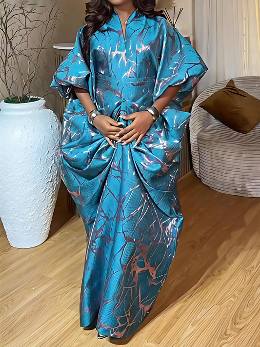 Printed Puff Sleeve Maxi Dress