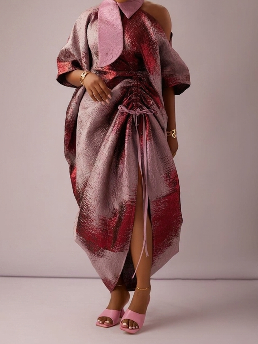 Asymmetric Neck Printed Maxi Dress