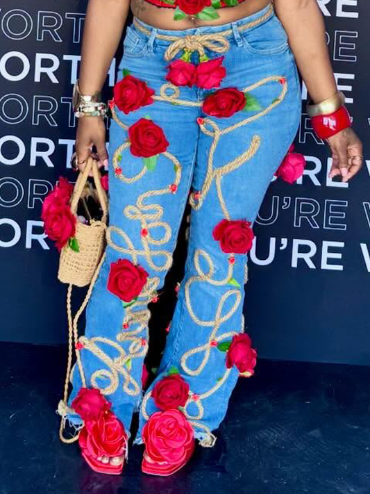 Embellished 3D Floral Jeans