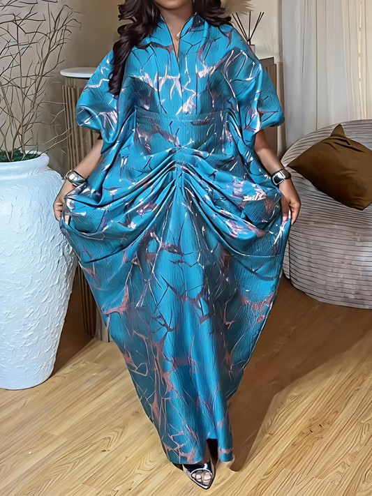 Printed Puff Sleeve Maxi Dress
