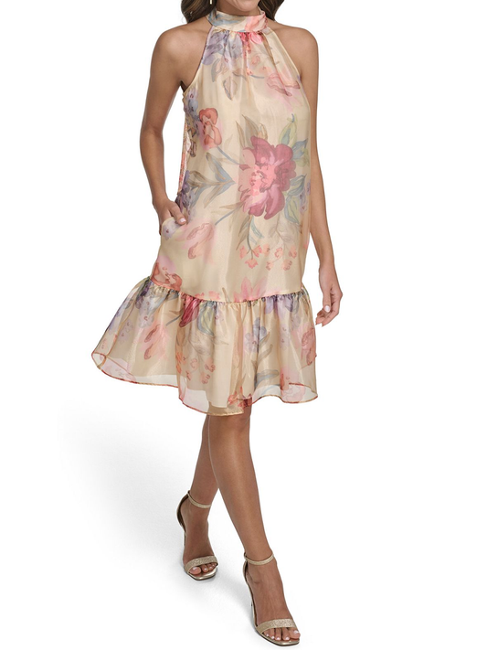 Printed Tiered Halter Neck Mini Dress